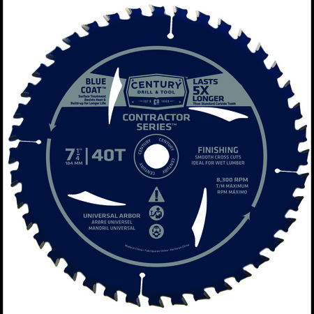 CENTURY DRILL & TOOL Circular Saw Blade 7-1/4 40T Univ Arbor Contractor Series Combo 10106